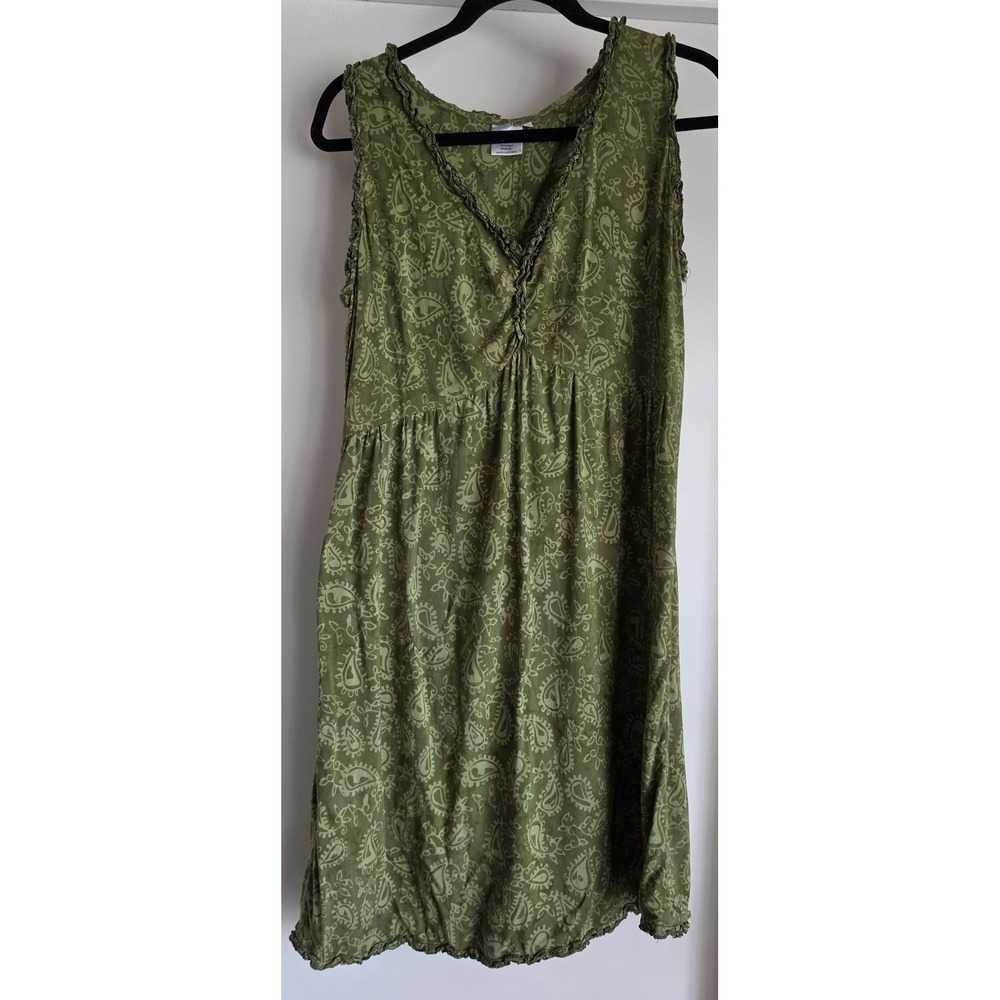 Hand Kreation Womens Sleeveless Dress Size L Green Rayon Paisley Mini Lightweigh